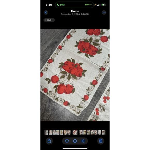 Vintage MCM Parisian Prints Linen Tea Kitchen Towels Apples Cherries Kitchen - Picture 3 of 9
